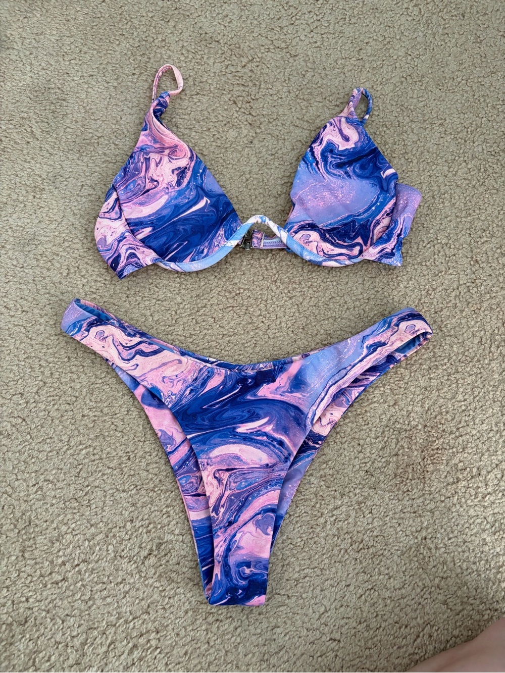 SHEIN Pink & Purple Marble Swirl Bikini Set
